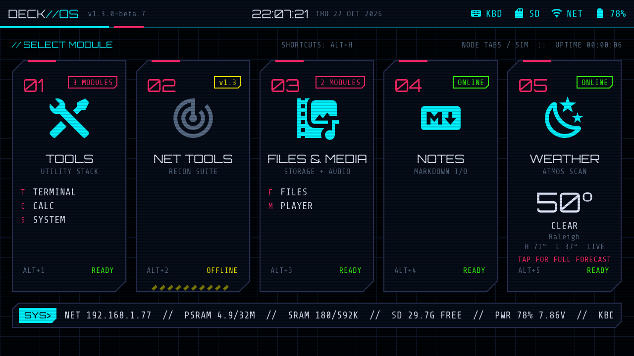 DECK//OS home screen